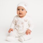 Set nou-născut fetițe 0-3 luni – 5 piese din bumbac moale cu fluturi și floricele