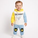 Set trening copii Radiant, hanorac alb cu galben și pantaloni albaștri