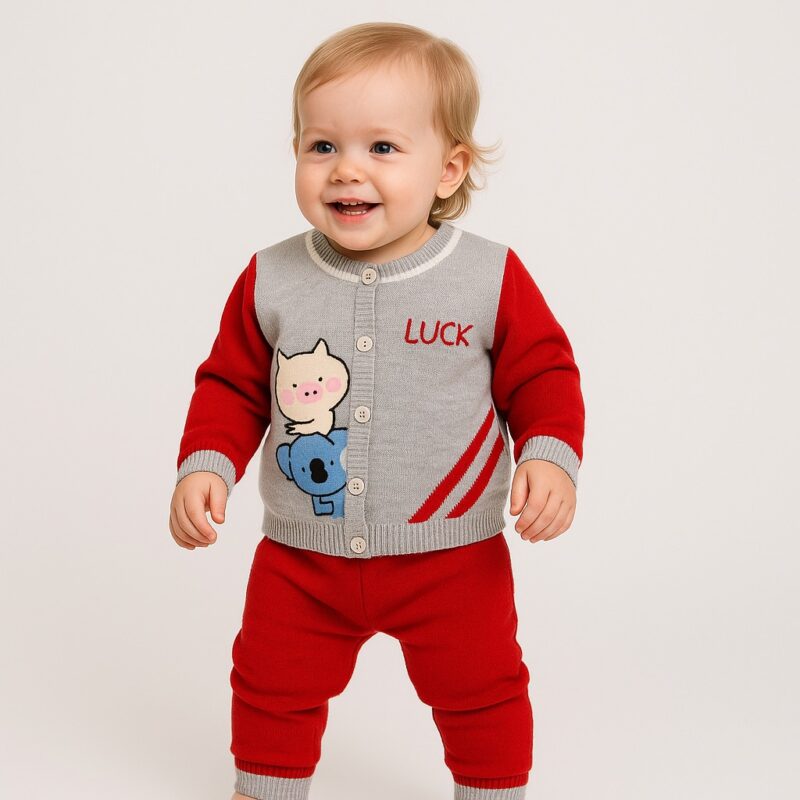 Set tricotat 2 piese pentru copii roșu