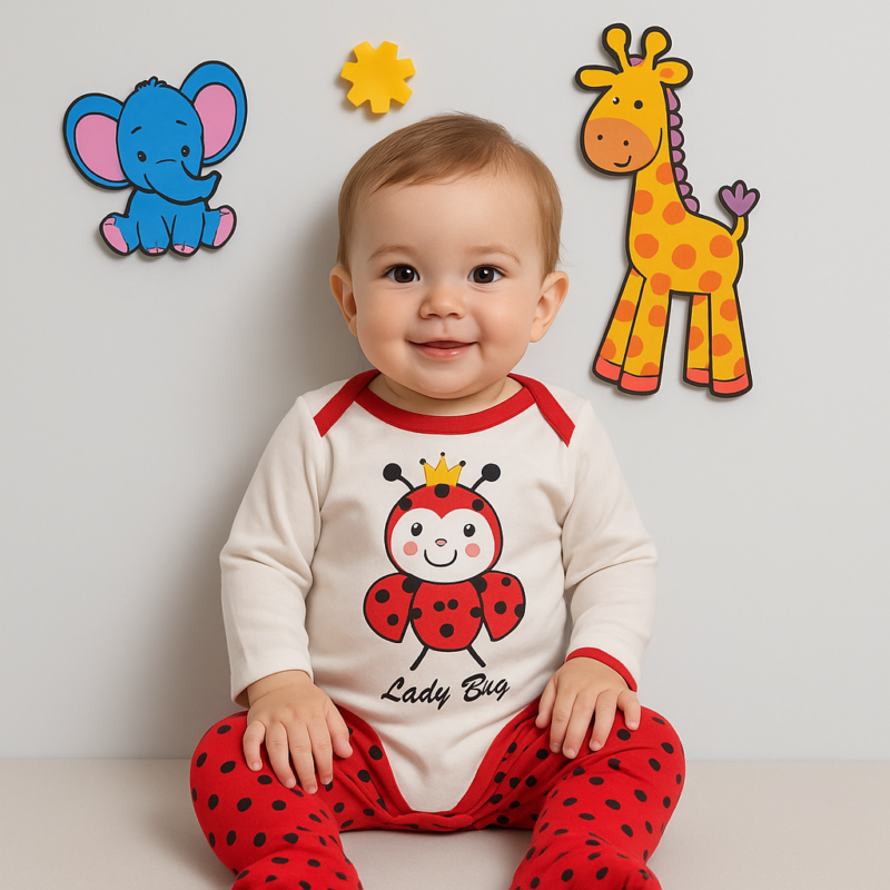 Set 3 piese pentru bebeluși model albină – body alb cu imprimeu vesel și pantaloni dungați galben-negru din bumbac moale