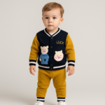 Set tricotat 2 piese pentru copii galben – set tricotat bumbac moale și confortabil pentru sezonul rece