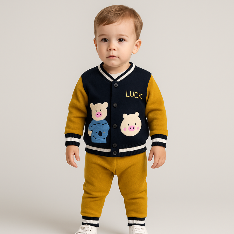 Set tricotat 2 piese pentru copii galben – set tricotat bumbac moale și confortabil pentru sezonul rece