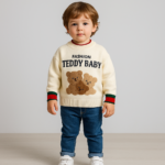 Pulover tricotat alb pentru copii Teddy Baby