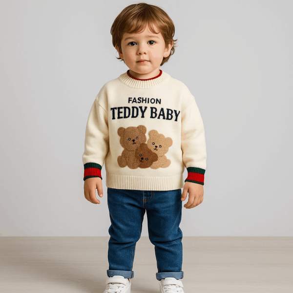 Pulover tricotat alb pentru copii Teddy Baby