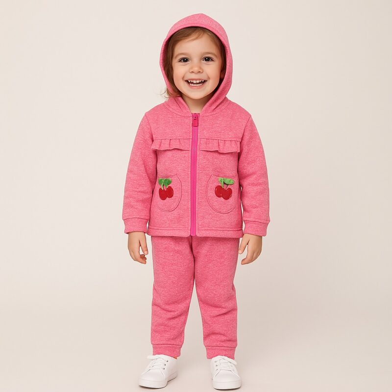Trening fetițe 3 piese 1–4 ani – bluză cu glugă, bluză subțire și pantaloni