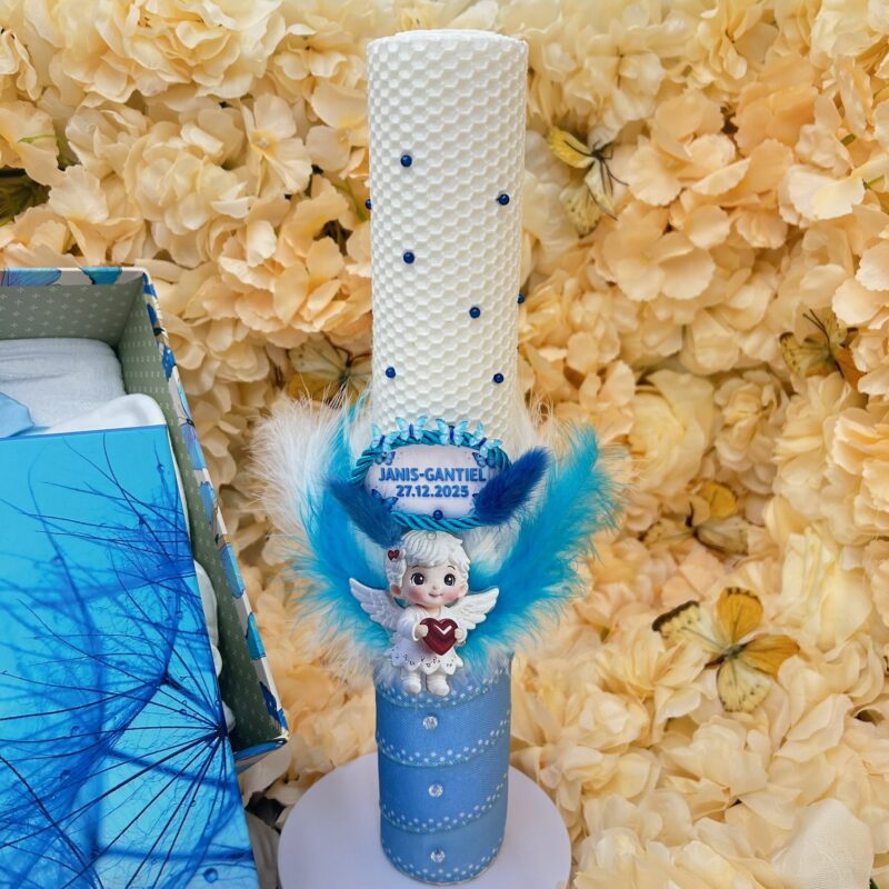 Trusou botez băieți complet – costum elegant 0-3 luni + lumânare și accesorii