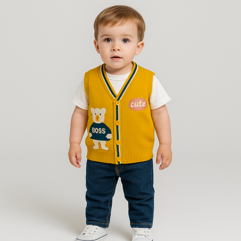 Vestă galbenă copii cu nasturi