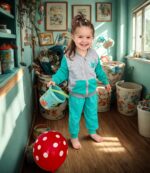 Trening fetiță turcoaz cu glugă și buzunare contrast – model casual pentru joacă și plimbări