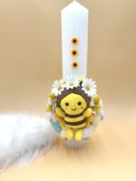 Lumanare botez din ceară naturală premium cu albină zâmbitoare