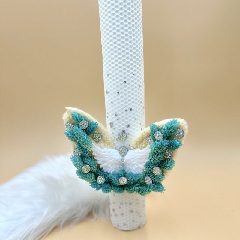 Lumânare botez din ceară naturală tip fagure 35 cm – eleganță, puritate și simbolul luminii la botez