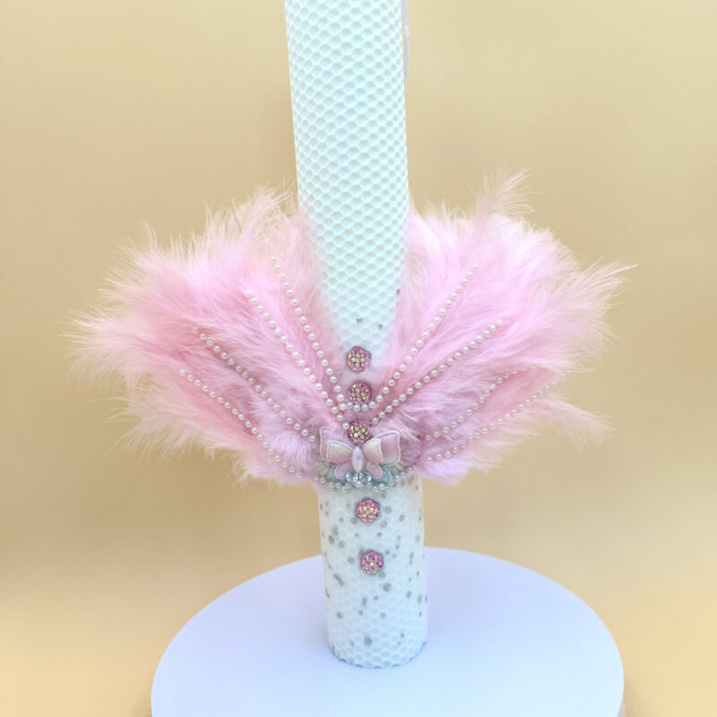 Lumânare pentru botez -fagure din ceară naturală cu aripi de inger