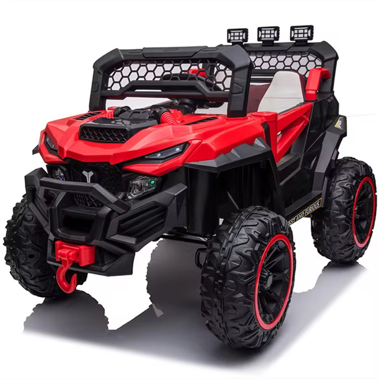Mașinuță electrică off-road copii 3–8 ani, 12V 7Ah, 2 motoare spate, LED, 1 loc – roșu/negru