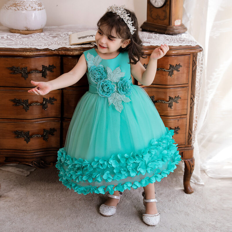 Rochiță elegantă turcoaz cu flori 3D 3-6 LUNI