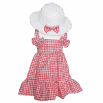 Rochiță copii 1–5 ani cu pălărie – model roșu în carouri din bumbac