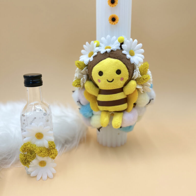 Set Botez 3 piese Lumânare cu Albinuță– Handmade România