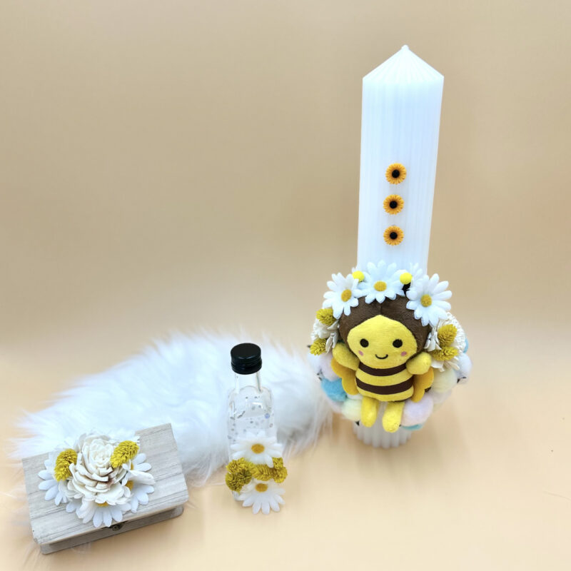 Set Botez 3 piese Lumânare cu Albinuță– Handmade România