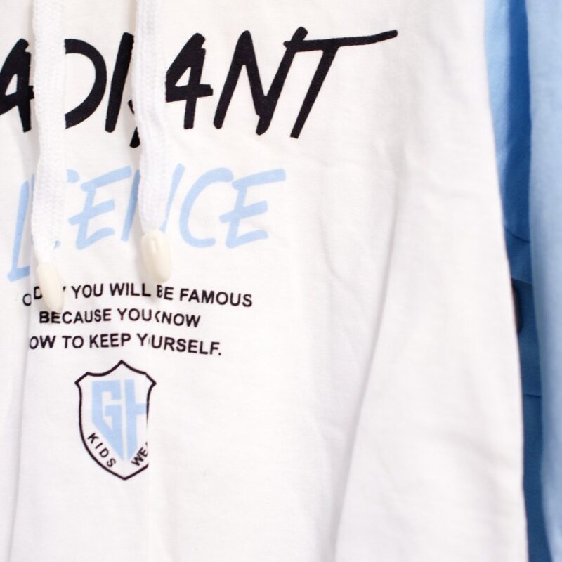 Set trening copii Radiant, hanorac alb cu galben și pantaloni albaștri