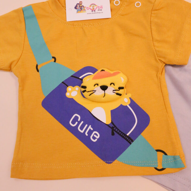 Set de vară pentru băieți galben cu imprimeu CUTE