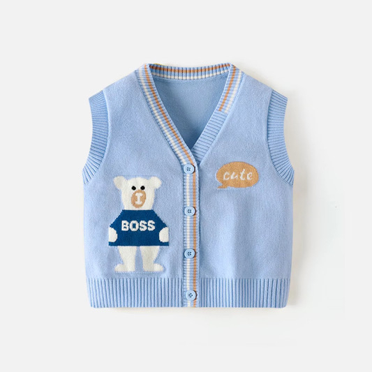 Vestă copii albastră cu nasturi