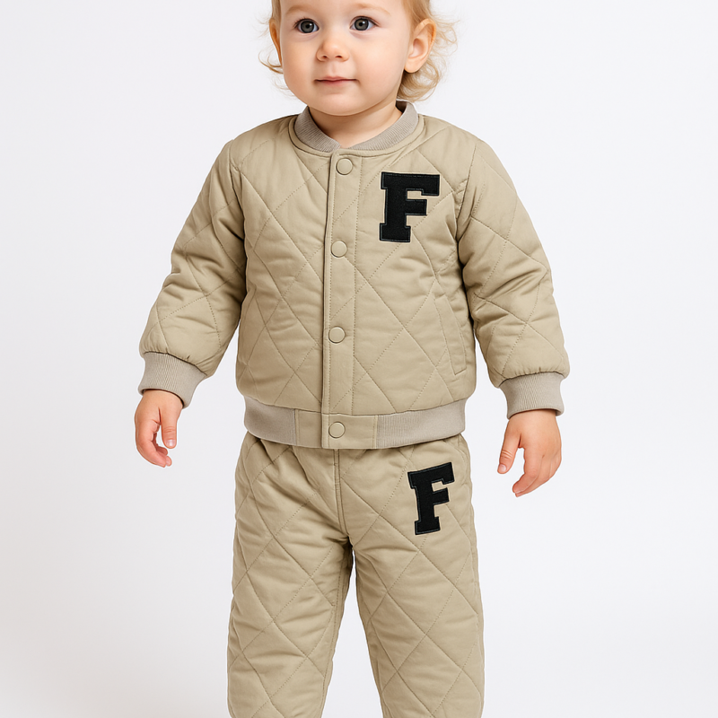 Trening de iarnă matlasat pentru copii – set 2 piese unisex, culoare bej deschis