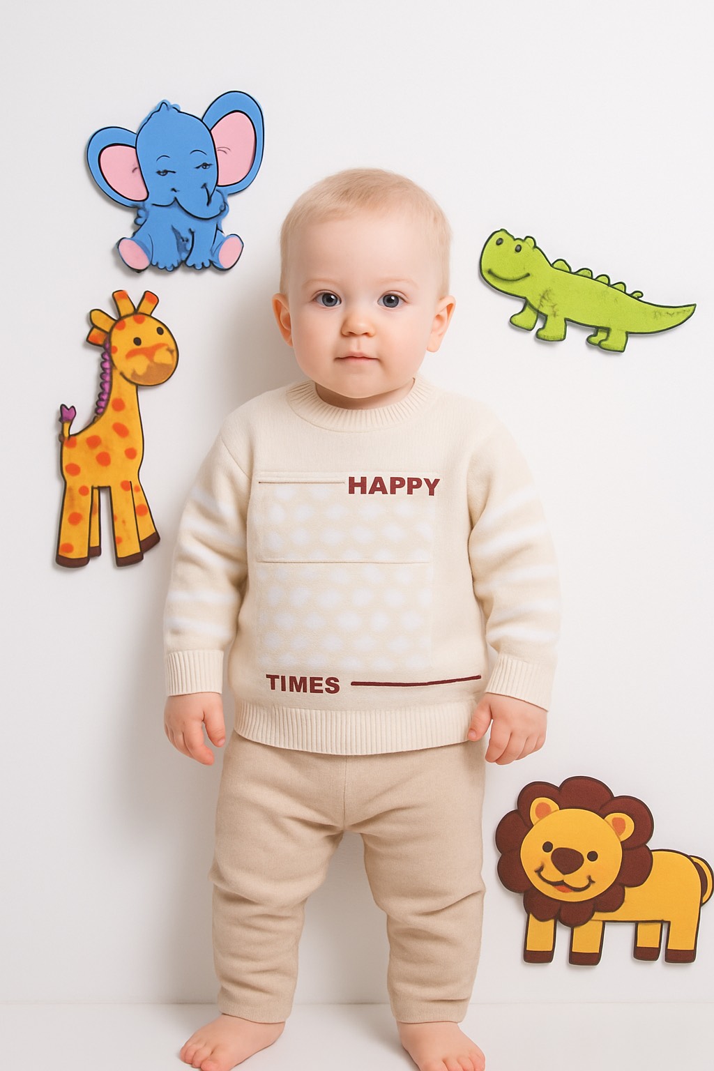 A390EBBA-3AE6-4543-9369-3ED1577C4344 Pulover crem pentru copii „Happy Times” – model tricotat moale, confortabil și elegant pentru toamnă-iarnă
