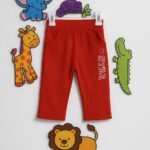 Pantaloni roșii pentru fetițe din bumbac moale – model Star cu talie elastică și buzunare practice