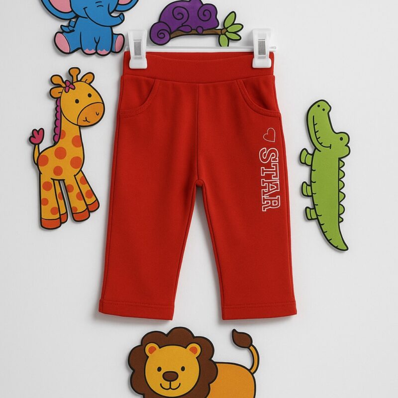 Pantaloni roșii pentru fetițe din bumbac moale – model Star cu talie elastică și buzunare practice