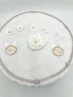 Set complet botez fetiță – lumânare, cutie trusou și cutiuță pentru suviță, realizate manual în România