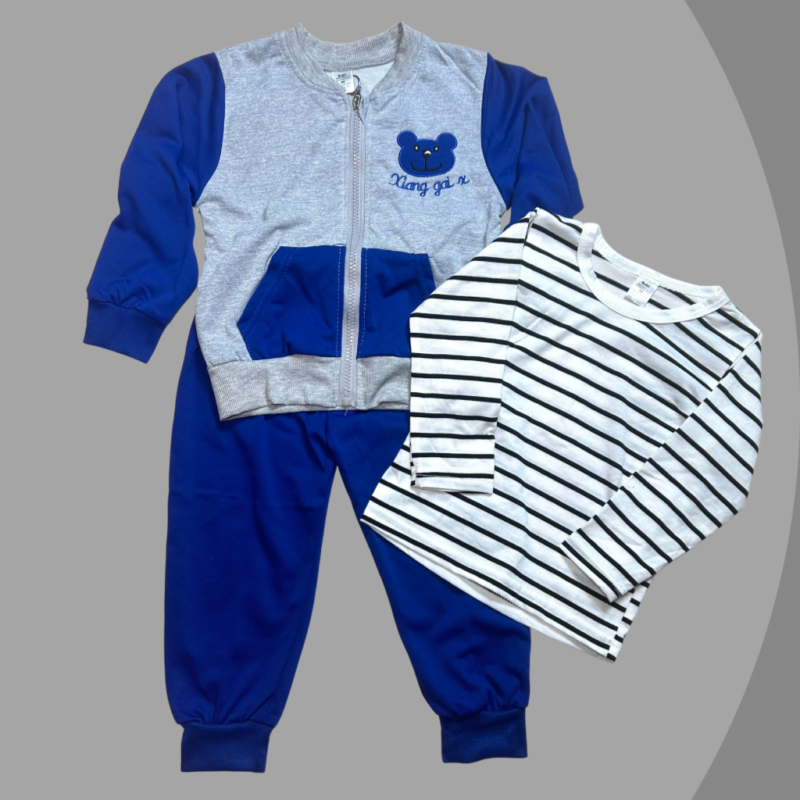 Set tricotat premium pentru fete si baieti , două piese – pulover raglan rosu cu motiv „Sheep” și pantaloni gri cu aplicație