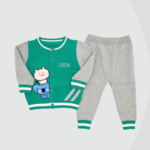 Set tricotat premium pentru fete si baieti , două piese – pulover raglan rosu cu motiv „Sheep” și pantaloni gri cu aplicație