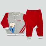 Set tricotat premium pentru fete si baieti , două piese – pulover raglan rosu cu motiv „Sheep” și pantaloni gri cu aplicație