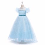 Rochiță Satin Fetițe Albastră cu Tulle Strălucitor și Croială Asimetrică – Model Elegant pentru Ocazii Speciale