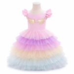 Rochiță Satin Fetițe Pastel cu Fustă din Tulle Degrade și Aripi Aurii – Model Elegant pentru Ocazii Speciale