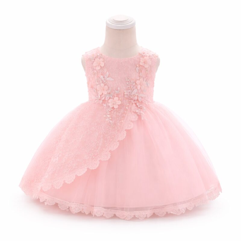 Rochiță Satin Fetițe cu Dantelă și Flori 3D – Model Elegant Crem și Roz pentru Ocazii Speciale