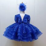Rochiță Satin Fetițe Albastru Regal cu Fustă Voluminoasă din Tulle – Model Elegant pentru Ocazii Speciale