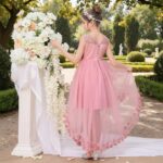 Rochiță Satin Fetițe Roz cu Flori 3D și Fustă Asimetrică din Tulle – Model Elegant pentru Ocazii Speciale