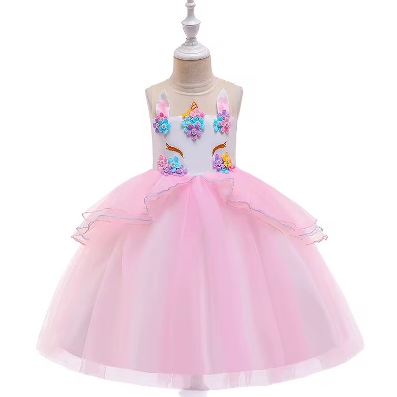 Rochiță Satin Fetițe Roz cu Flori Colorate și Fustă Amplă din Tulle – Model Elegant pentru Ocazii Speciale