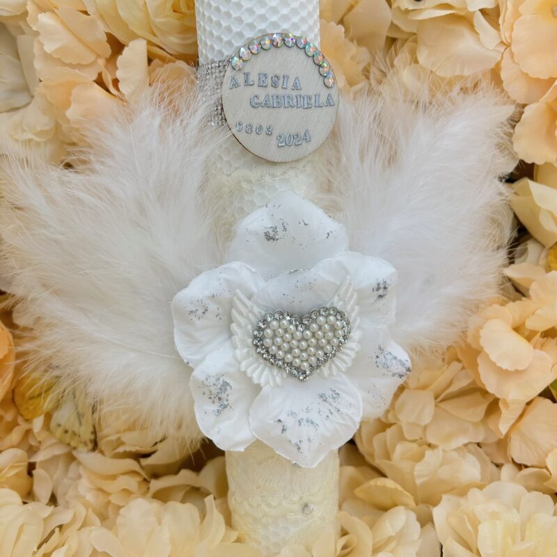 Trusou Botez cu Lumânare din Ceară Naturală Tip Fagure, Cutie Premium