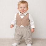 Set elegant băieți cu pantaloni, papion, vestă și body cămașă din bumbac fin – ocazii speciale