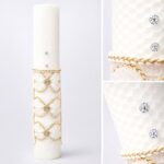 Lumânare botez din ceara naturala elegantă alb-ivory