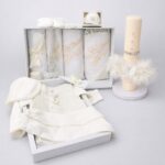 Trusou botez băieți complet – costum elegant 0-3 luni + lumânare și accesorii
