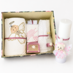 Trusou Botez Fetiță cu Îngeraș Roz și Lumânare – Set Complet Botez - imagine 2