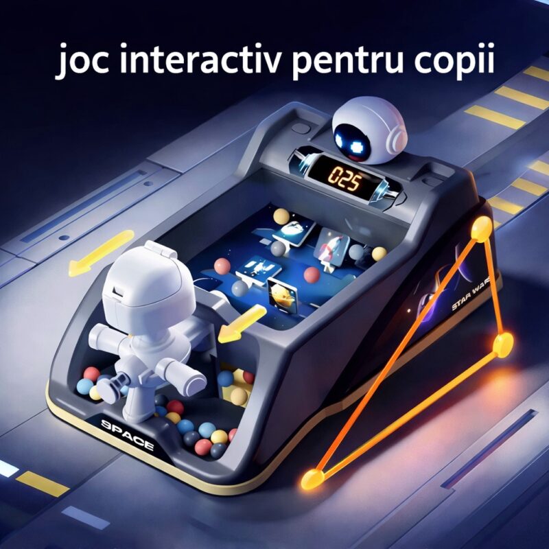 Joc interactiv pentru băieți cu robot și 40 bile, model futurist tip pinball