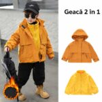 Geacă băieți iarnă 2 în 1 – geacă călduroasă impermeabilă cu glugă și strat interior detașabil