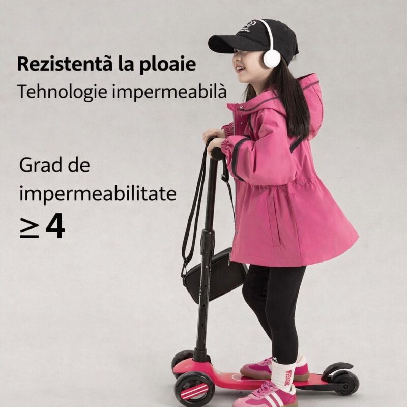 Geacă fetițe 2 în 1 impermeabilă cu glugă – geacă călduroasă copii pentru iarnă și toamnă