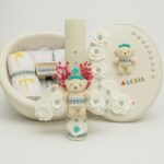 Trusou botez cu lumânare din ceară naturală fagure și cutie lucrată manual – Set complet biserică