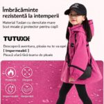 Geacă fetițe 2 în 1 impermeabilă cu glugă – geacă călduroasă copii pentru iarnă și toamnă