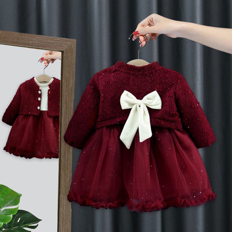 Set elegant fetițe bordo cu bolero blăniță și rochiță din tul – ținută premium pentru evenimente