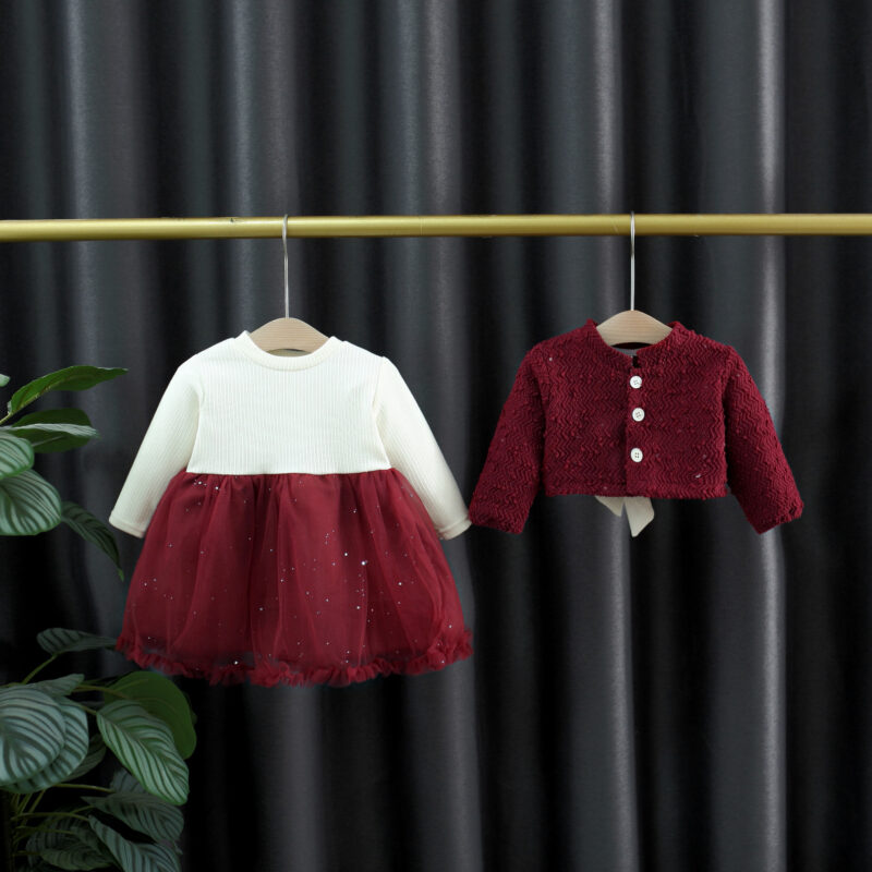 Set elegant fetițe bordo cu bolero blăniță și rochiță din tul – ținută premium pentru evenimente