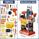 Joc de construit 386 piese pentru copii – set educativ cu masă de lucru și unelte